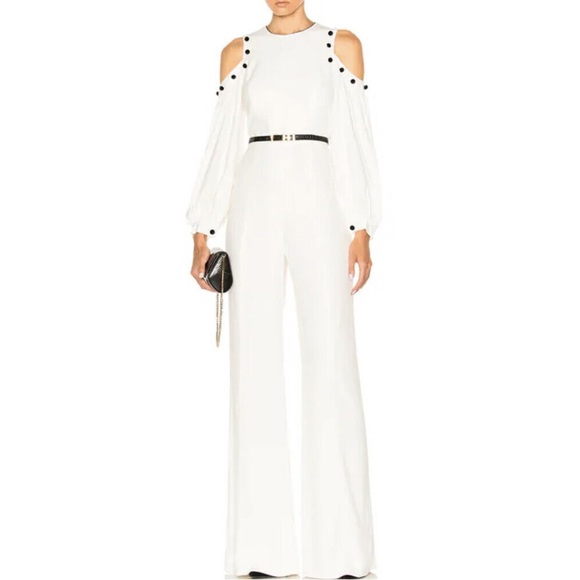 ALEXIS Erica Velvet Button Trim Cold Shoulder Blouse in Cream Size M - Picture 4 of 12